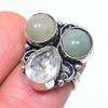 Белый Топаз, Аквамарин Ручной работы Ювелирное изделие из серебра 925 пробы Кольцо Размер 6 b0H54
