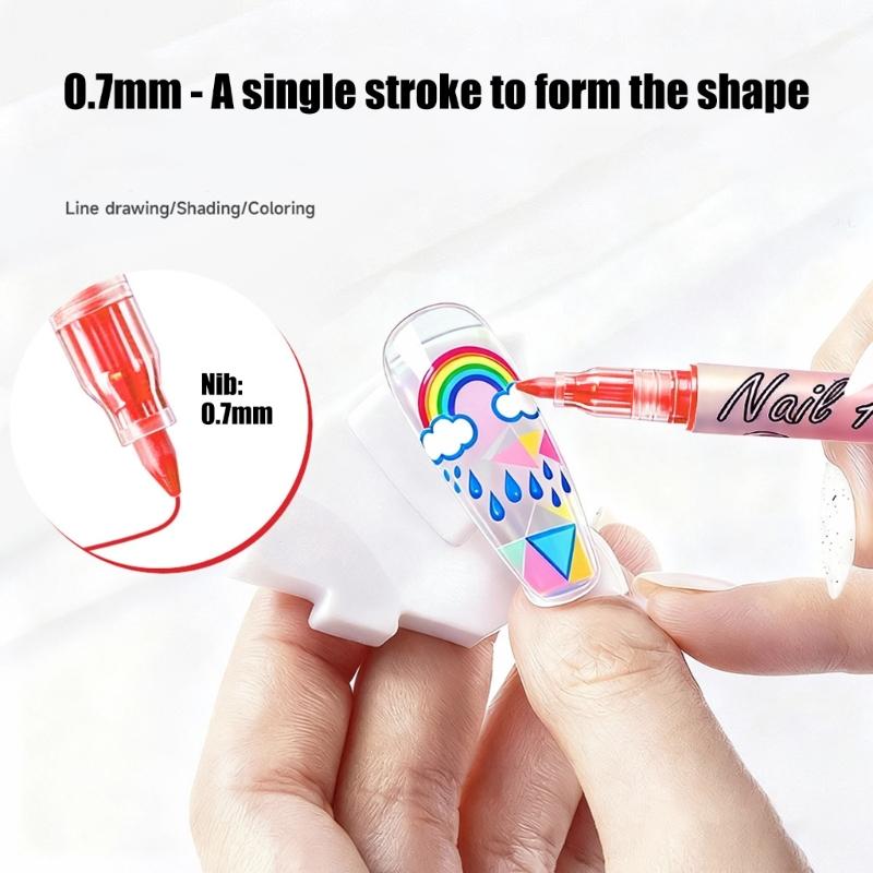 12 Color Quick Dry Nail Art Pens Fine Tip for Precise Drawing Not Require Lamp Water Based Safe for DIY Manicures