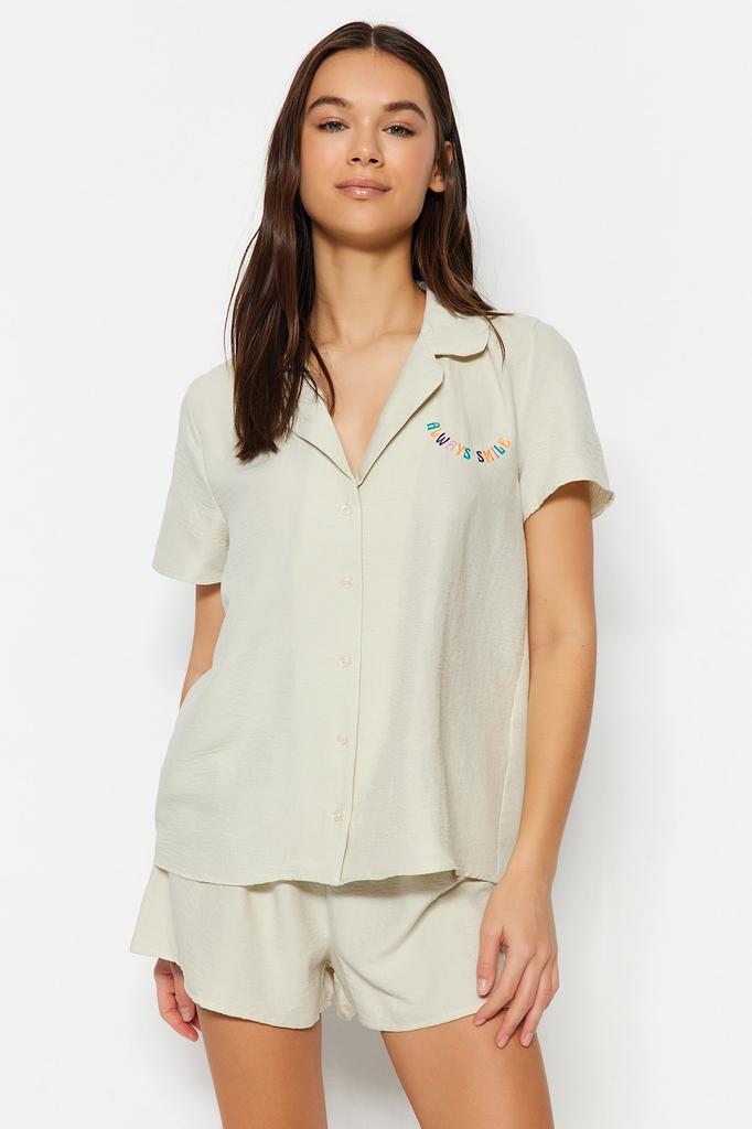 Women's Style Homewear Sleepwear White Multicolored 100% Cotton Fun Patterned Knitted Pajama Set