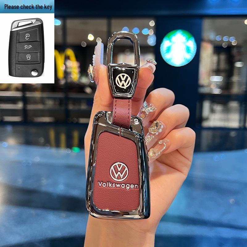 Чехол для ключей Volkswagen для Teramont, ID3, Tayron, ID4, Golf 8, Lamando - Металлическая и кожаная оболочка.