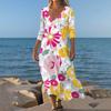 Dresses For Womens Vintage Print Tunic Waisted Midi Dress Summer Casual 3/4 Sleeve Dress