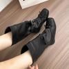 Fashion Designer Ballet Style Women Mid Calf Boots Fashion Belt Buckle Ladies Elegant Mordern Trouser Legs Booties