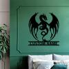 Custom Flaming Dragon Wall Art Decor, Farmhouse Wall Decoration, Metal Flaming Dragon Art, Custom Names, Porches, Patio Presents