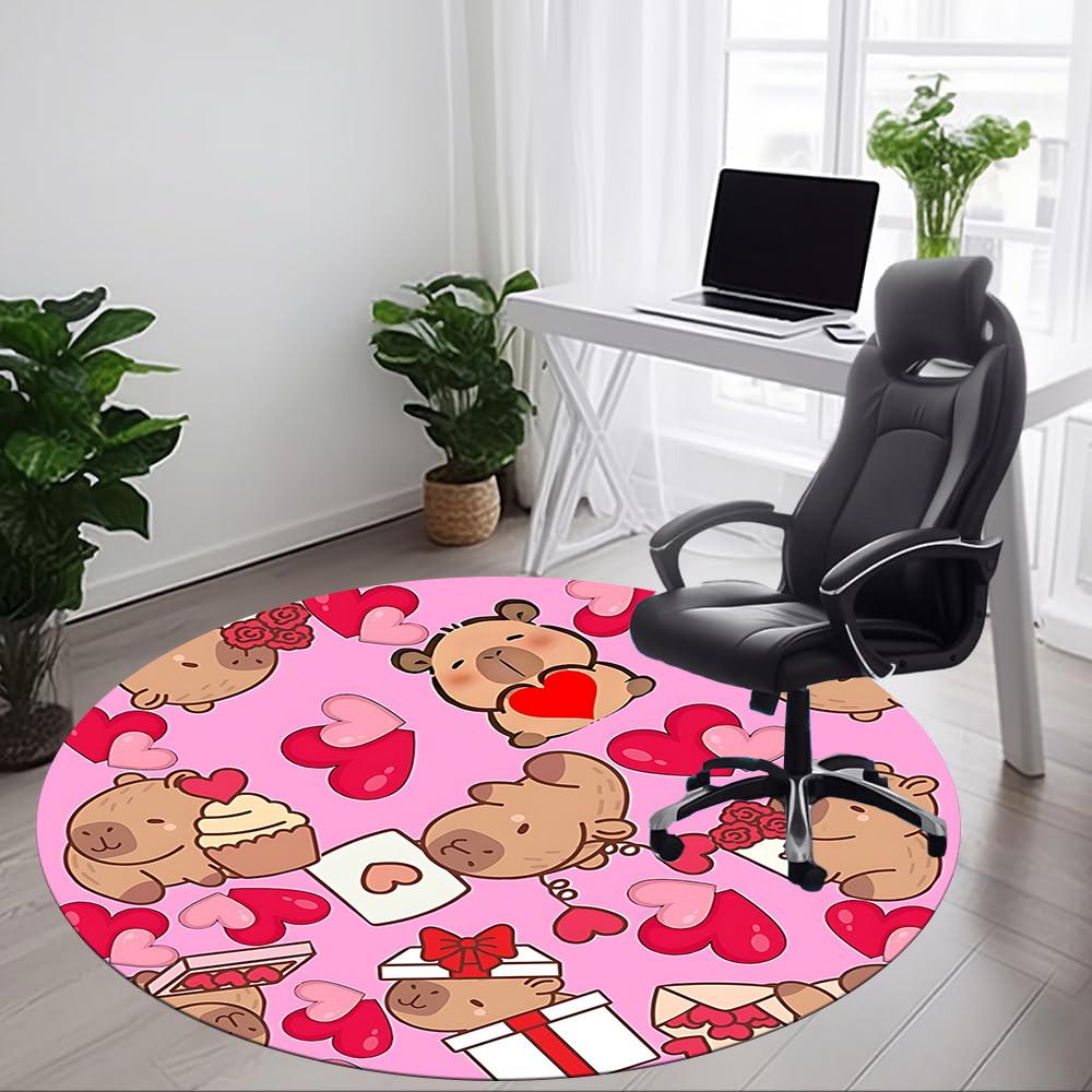 1pc Capybara Pattern Office Round Rug, Non-slip, Soft and Durable Office Rug for Interior Decoration, Perfect for Office,Decoration yy260204033