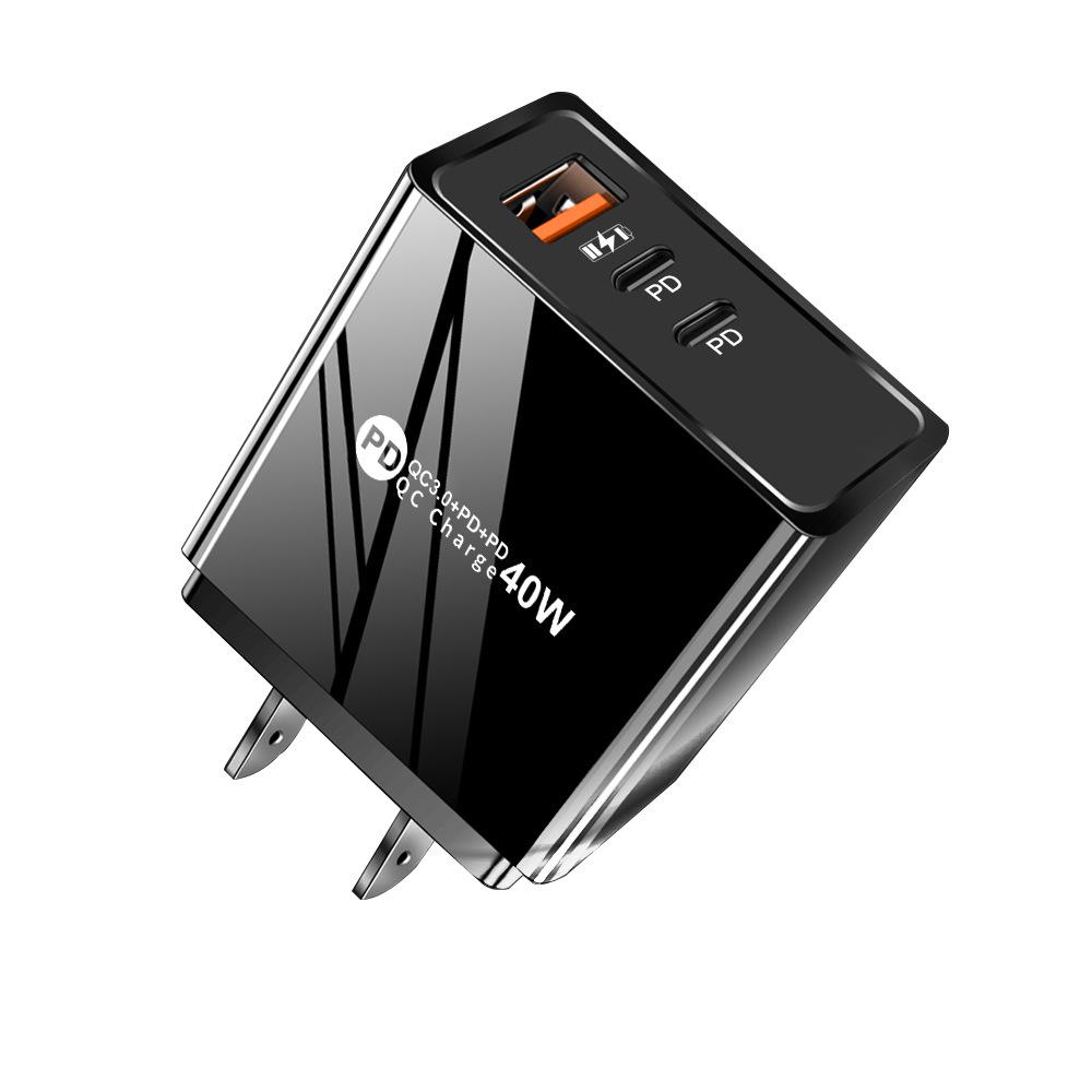 2.4A Dual USB & PD Type-C EU/US LED Travel Charger for Mobile Phones