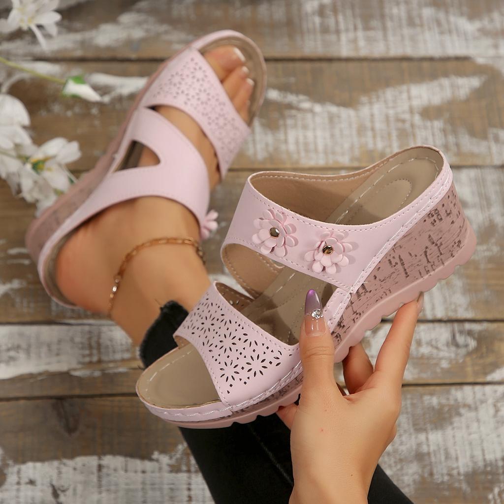 Fashion Sandals for Women Summer Metal Buckle Sandals Fashion Peep Toe Wedge Casual Thick Bottom Light Comfort Beach Slides Slippers