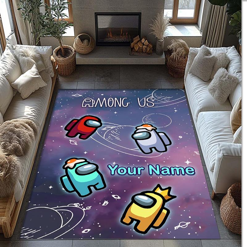 Among Us Crystal Velvet Rug, Custom Name Text Personalized Non‑Slip Floor Mat for Home Decor Gift