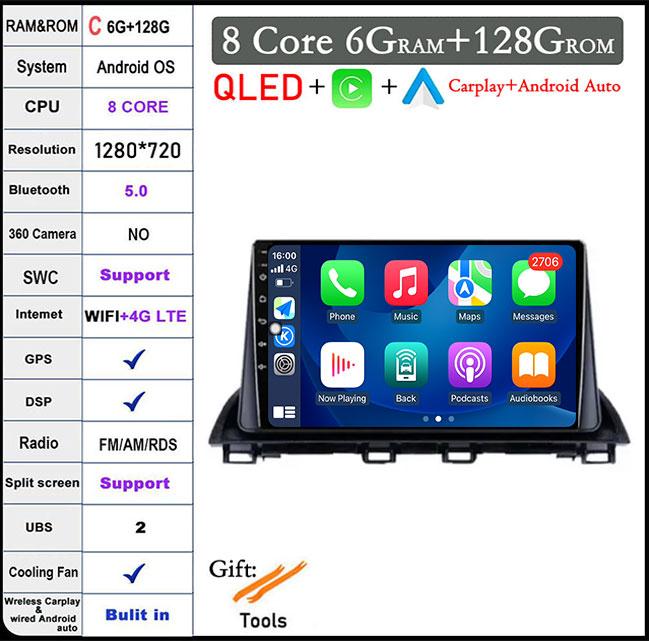 DSP RDS для Mazda 3 Axela 2014 - 2019 QLED Android 14 WIFI+4G BT автомобильный радиоприемник мультимедиа видеоплеер GPS навигация стерео аудио