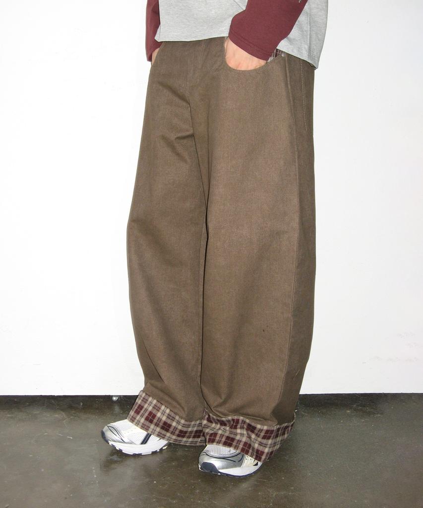 SOMEPLACE MAN Point Check Pocket Color Block Rolled-Up Oversized Wide Cotton Pants [Brown]