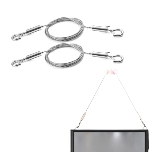 Set of 2 Adjustable Stainless Steel Picture Rail Wire Hooks, Wire Rope, Duct Rail Hooks, Height Adjustable, Fall Prevention Wire for Frames, Displays,