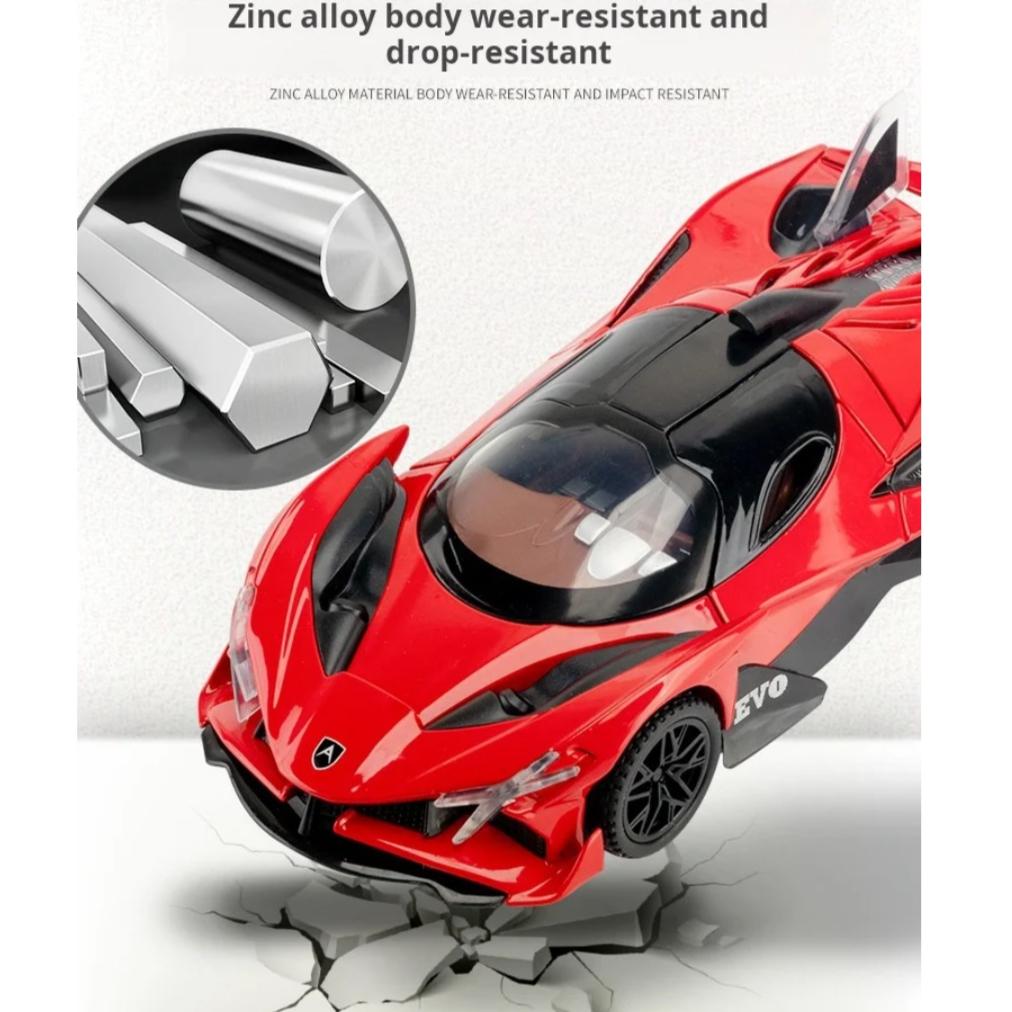 Модели игрушечных машинок Apollo EVO в масштабе 1/32, литые из сплава, спортивные автомобили, инерционные, со звуком и светом, 2 открывающиеся двери, гоночные автомобили, подарок для ребенка