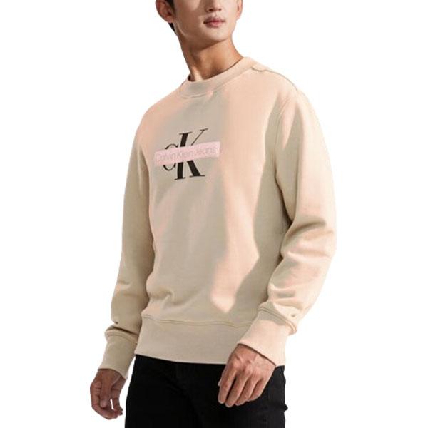 Calvin Klein Minimalist Logo Print Loose Fit Crewneck Sweatshirt Men Sweatshirt Milk-Tea J324113-PED
