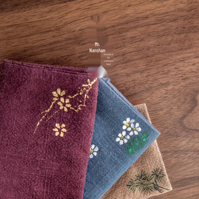 Расписанное вручную хлопково-льняное кухонное полотенце