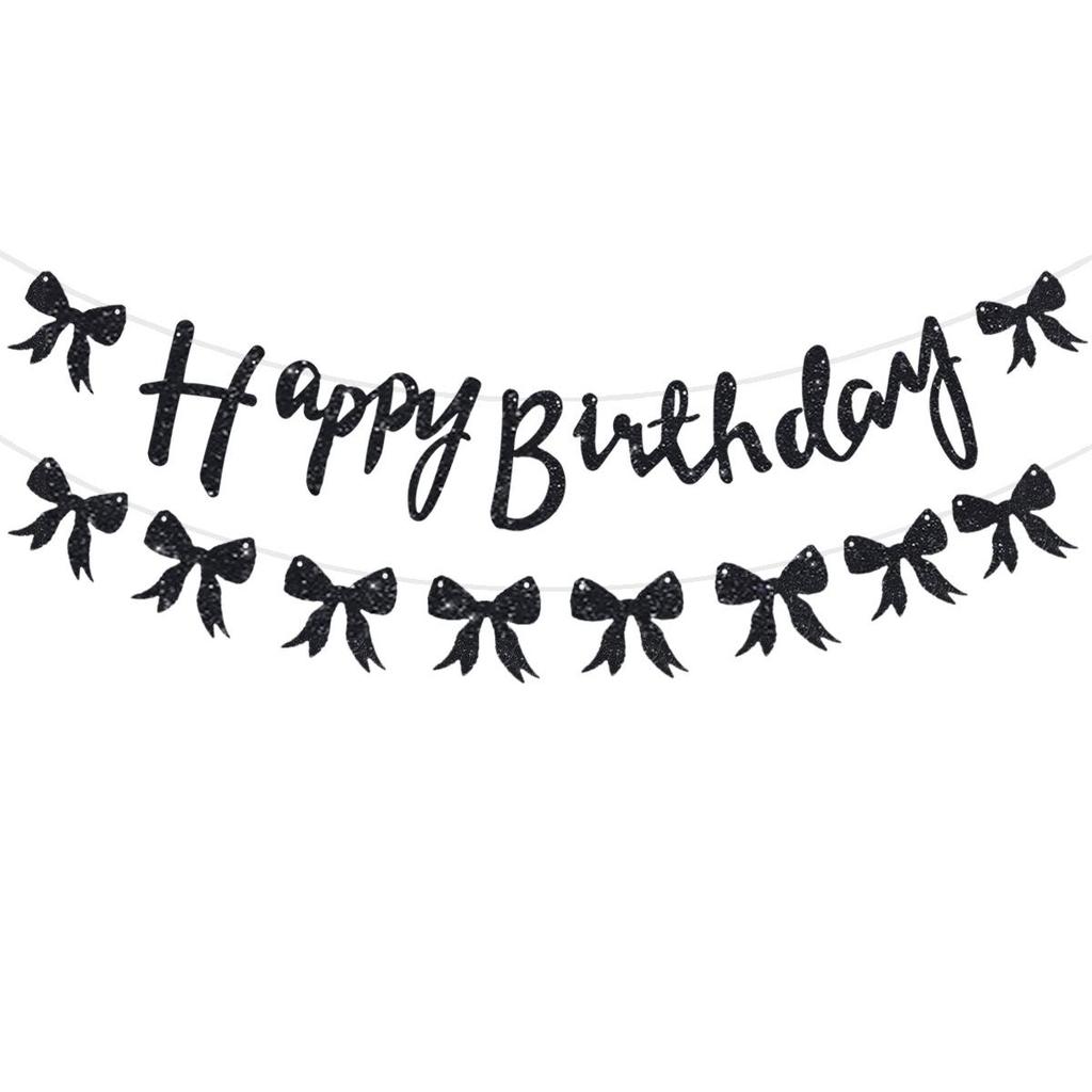 Pink & Black Glitter Bow Birthday Banner Decoration