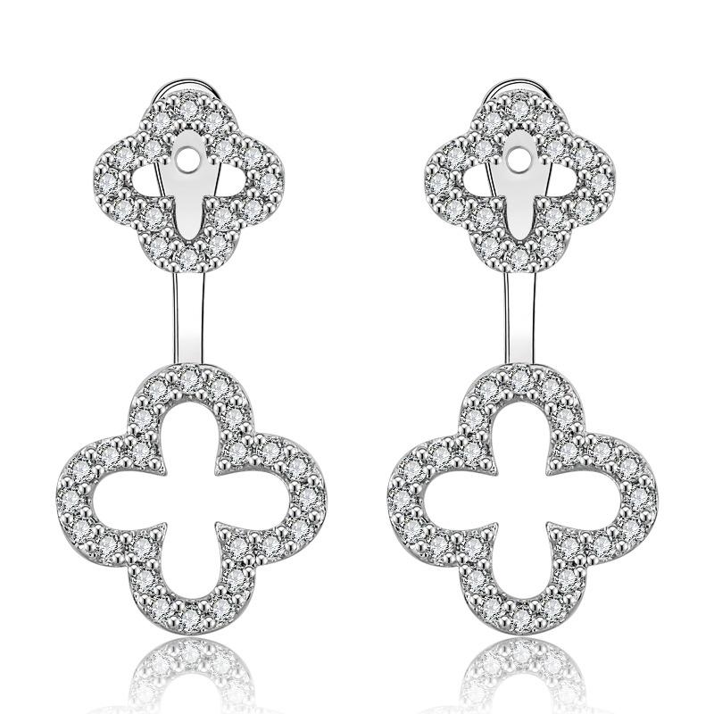 Универсальные серьги-клеверы из стерлингового серебра S925 с четырьмя листочками и подвеской сзади