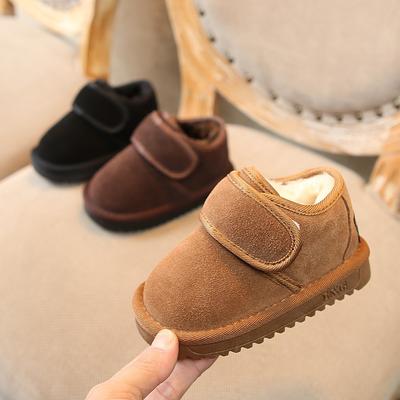 Зимняя теплая детская хлопковая обувь корейской версии детские кожаные зимние сапоги утолщенные низкие теплые ботинки для мальчиков и девочек