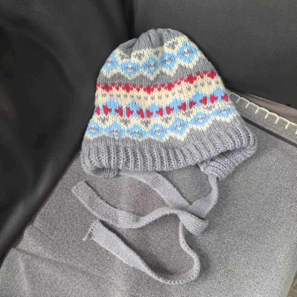 Winter New Cute Color Blocked Striped Letter Labeled Plush Ear Protection Hat Warm And Versatile Can Be Used As A Bag Lei Feng Hat