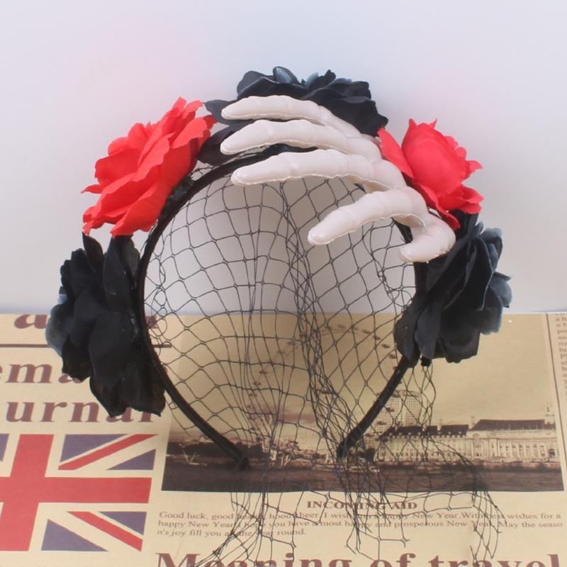 Взрослые Дети Гот Скелет Роза Форма Повязка на Голову Сочетание Цветов Обруч для Волос Прямой Эфир Рождественская Вечеринка Головной Убор