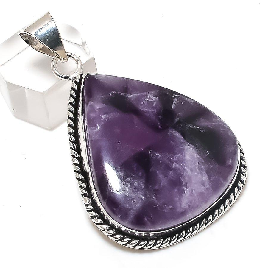 Sage Amethyst Gemstone Handmade 925 Sterling Silver Jewelry Pendant 2.25" M5L81