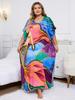 Plus Size Women's V-neck Bohemian Long Dress Kaftan Vibrant Color Swimsuit Cover-up House Robe Outfit Beach Dress Q1546