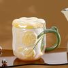Creative Pearlescent Glaze Flower Ceramic Mug with Lid High Value Souvenir Water Cup for Men and Women Household Coffee Cup