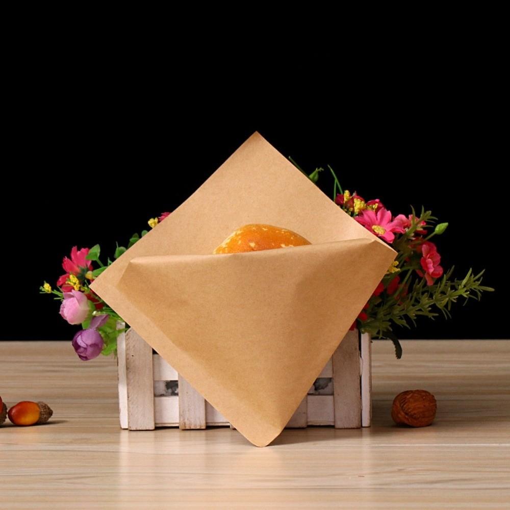 100Pcs Coated Greaseproof Oil Proof Bags Brown Kraft Paper Sandwich Packaging Food Packing