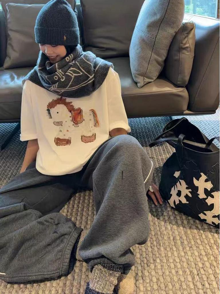 Мультяшная футболка с радужным пони, круглый вырез - Омолаживающая, Универсальная, Короткий рукав, Повседневная