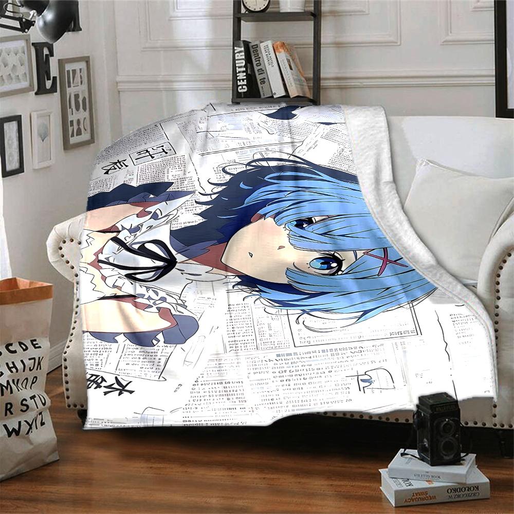 1Pc Blue Hair Anime Girl Flannel Blanket, Soft And Comfortable, Casual Warm, Camping Travel, Christmas, Halloween Xmas Gift S1205