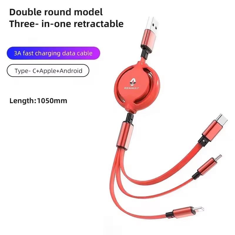 2026 Hot For Renault Interior Stickers Car 3 In 1 Retractable Micro Data Wire USB Type C Fast Charging For Renault Megane 2 3 4