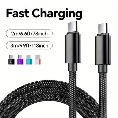 66 Вт 5 А Нейлоновый 1 м 2 м 3 м USB C на Type C Кабель для быстрой зарядки для 15 16 Pro Max Samsung S24 OPPO Кабель для зарядки