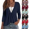 Women's Fashion Casual Long Sleeve Shirt Solid Color Button V Neck Up Tops