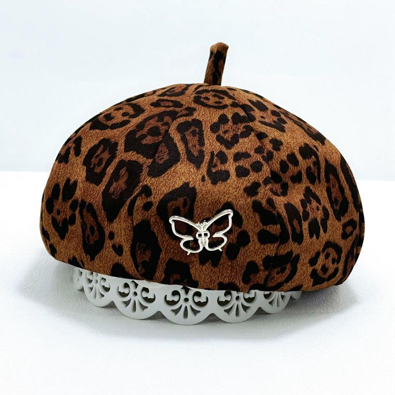 1 шт., модная хлопковая кепка в стиле досуга, универсальная восьмиугольная шляпа с леопардовым принтом, аксессуары в виде бабочки