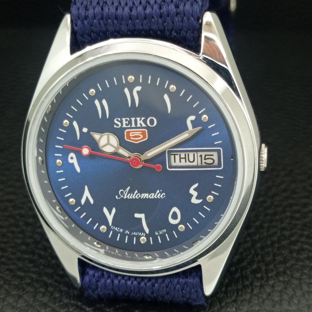 VINTAGE REFURBISHED SEIKO 5 AUTOMATIC 6309A JAPAN MENS BLUE DIAL WATCH a442400-1