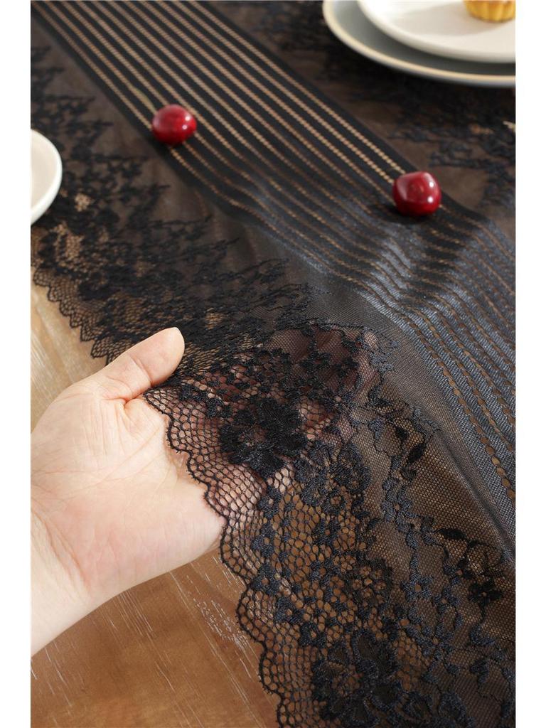Элегантная французская романтическая кружевная дорожка для стола, свадебный декор - белый, черный, цельный