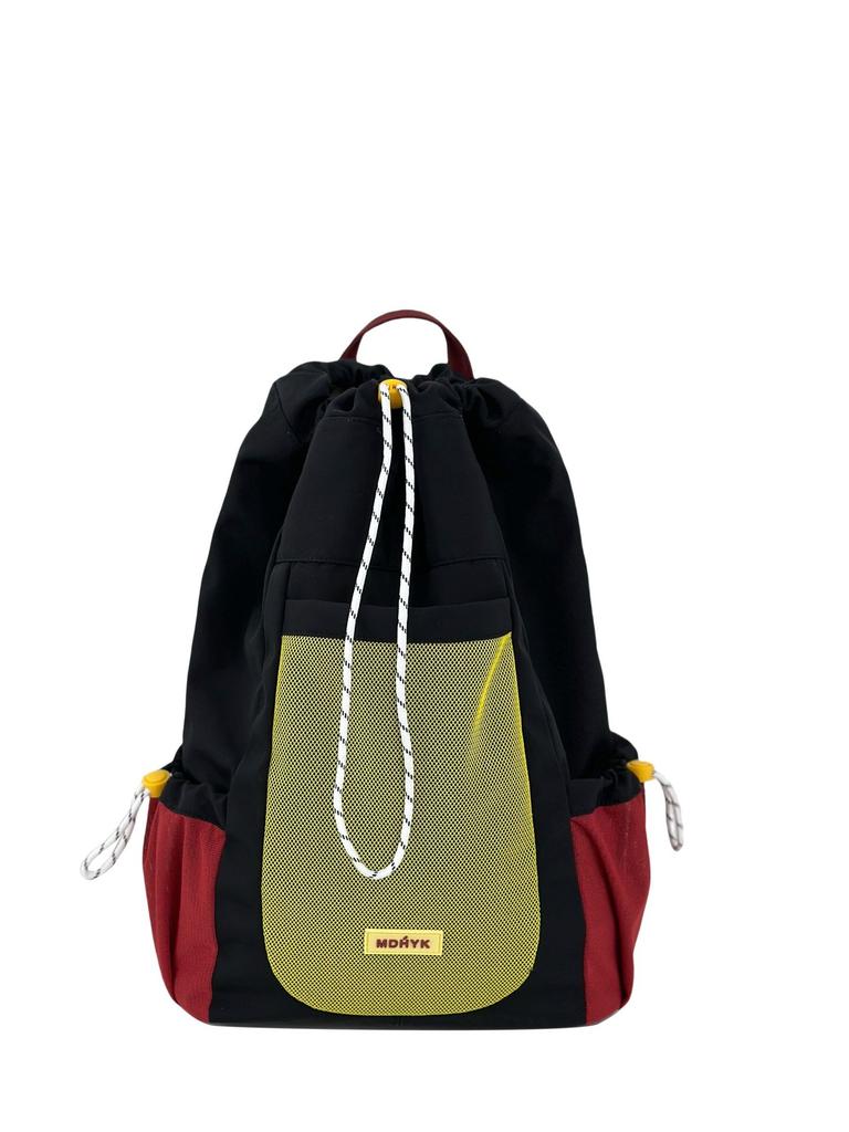 School Bag Korean Version Contrasting Color Drawstring Canvas Bundle Mouth Bag Travel Bag Outdoor Cycling Sports Back Women