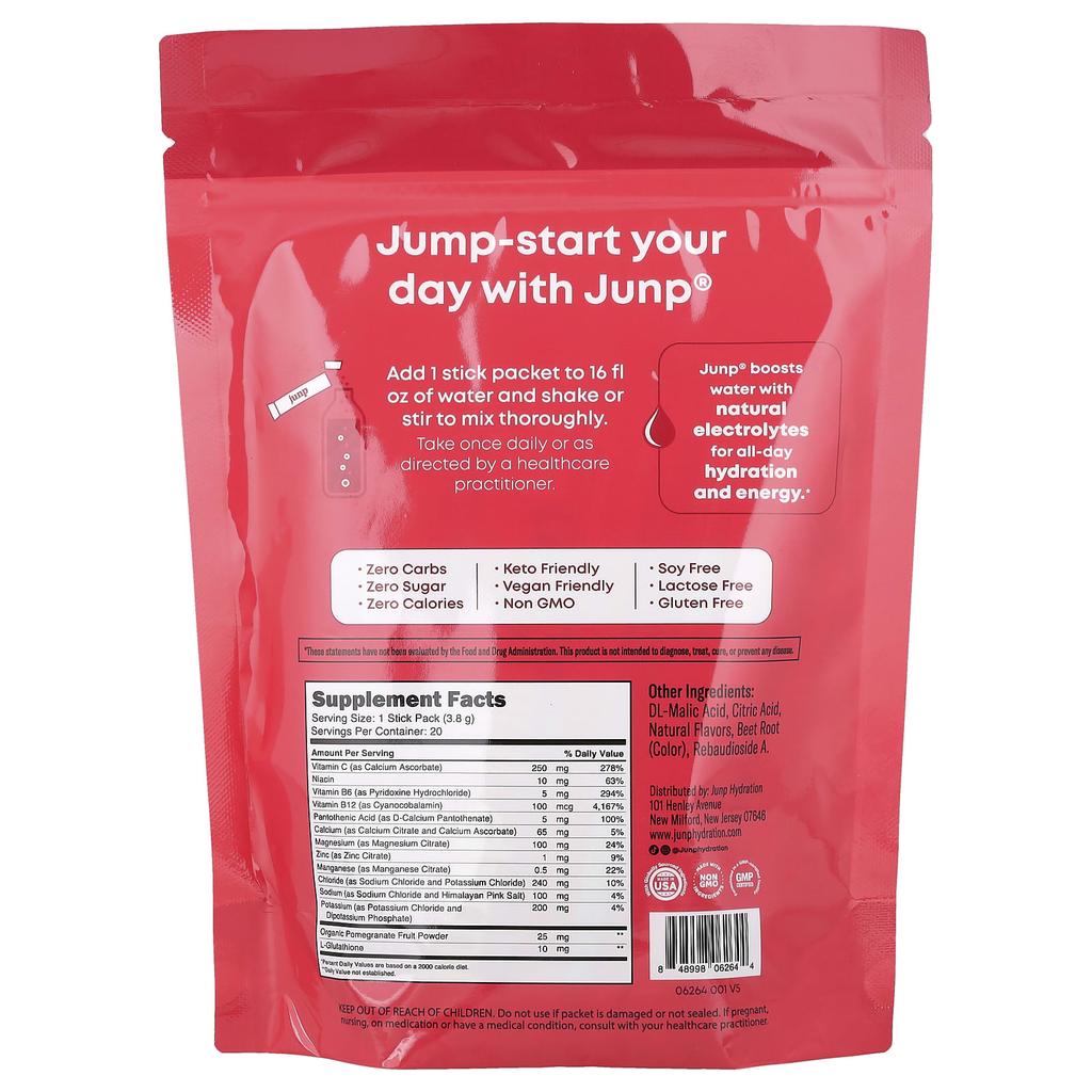 JUNP Hydration Electrolyte Powder Mix, Wild Berry, 20 Stick Packs, 3.8g (0.13oz) Each