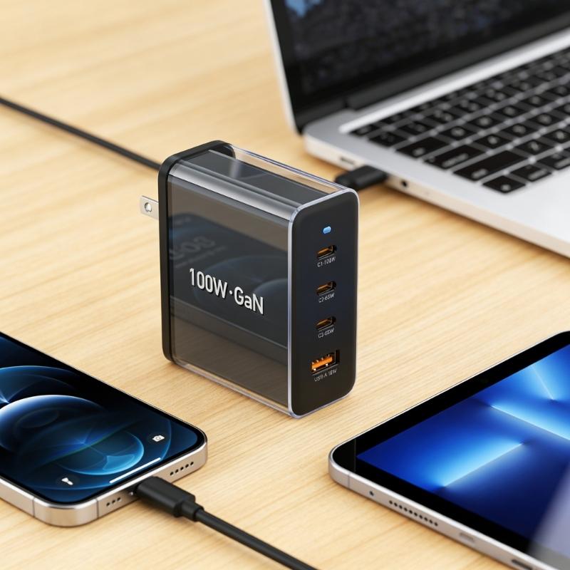100 Вт USB-C Адаптер Питания С 4 Портами из Алюминиевого Сплава Быстрой Зарядки Для Ноутбуков Телефонов Планшетов Адаптер Питания