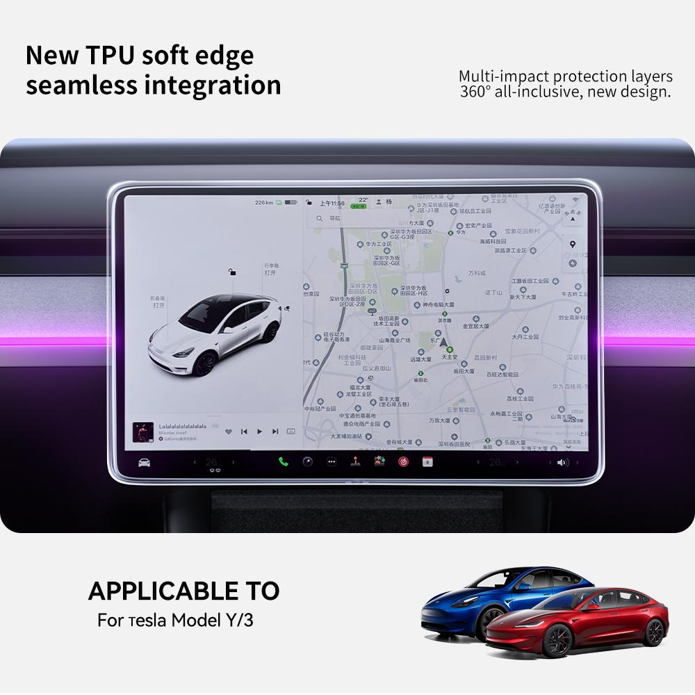 YZ Для Tesla Model 3 Y 2019-2023 Защитная рамка дисплея с полным покрытием, устойчивая к царапинам, Декоративный аксессуар для центральной консоли