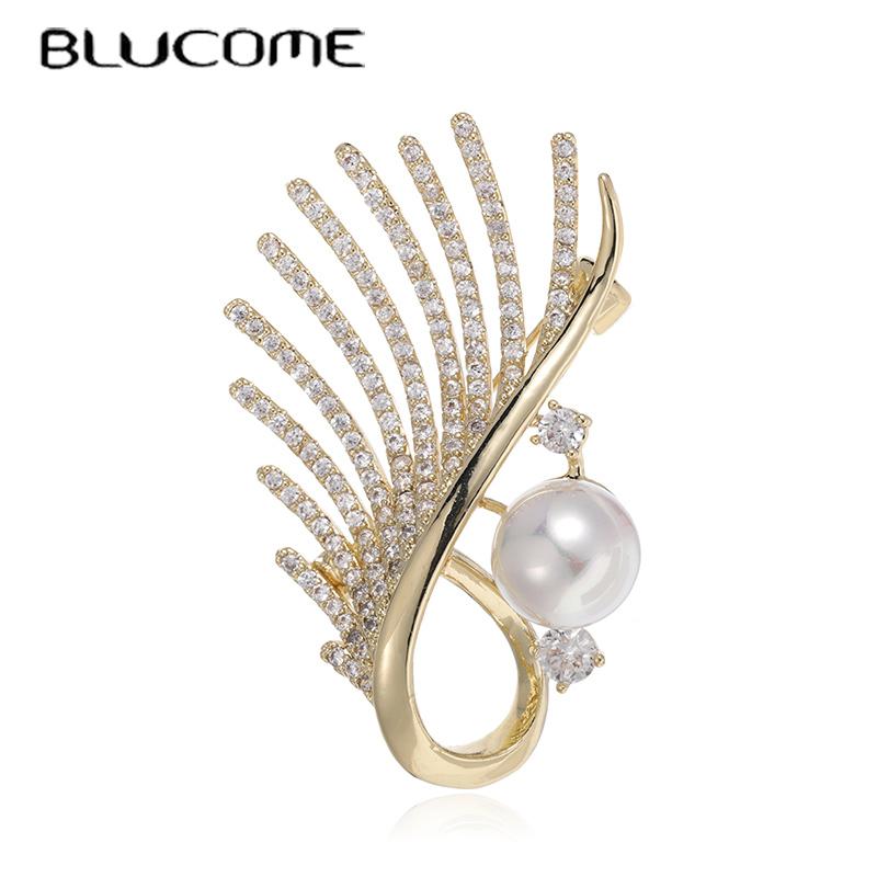 Blucome New Fashion Quality Copper Brooch Wing Shape Corsage Suit Scarf Pin for Women