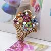 Creative Flower Basket Zircon Brooch Vintage Colorful Pins Women Fashion Jewelry Clothes Coat Decoration Scarf Buckle