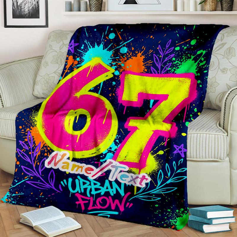 1PC Custom Name Urban Flow 67th Birthday flannel blanket versatile,all-season throw suitable for the living room,bedroom,camping,travel,and gift