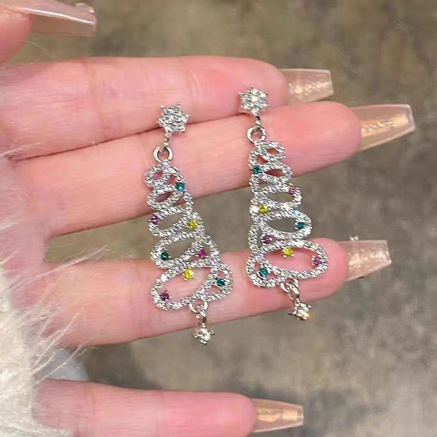 Exquisite Zircon Christmas Tree Earrings - Colorful, High-End, Niche Design for Autumn & Winter KTJ