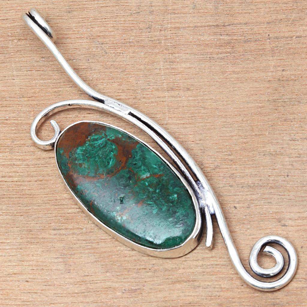 Pendant Chrosocolla Gemstone Valentine'Day Ethnic Silver Jewelry 2.25"
