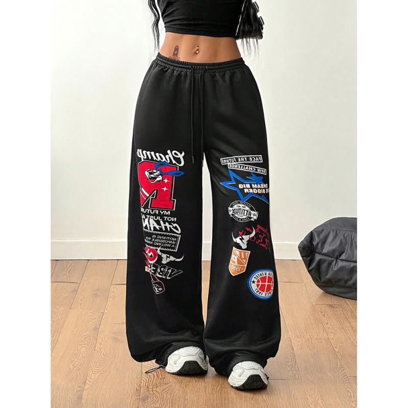 Женские Широкие Брюки Streetwear С Принтом - Хип-Хоп Танцевальные Свободные Брюки С Высокой Талией