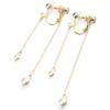 K14GF Double Chain Crystal Pearl Earrings Metal Allergy Friendly Nickel Free