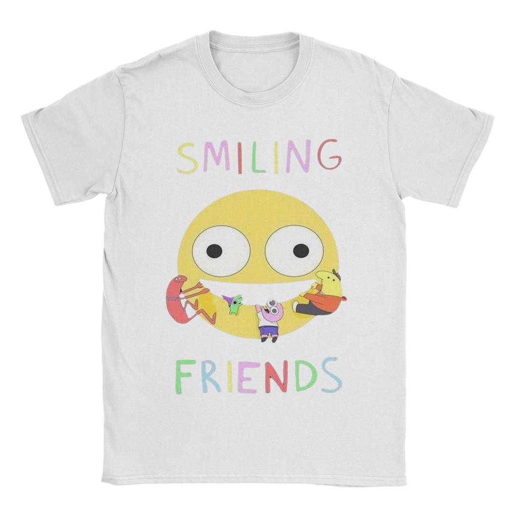 Vintage Smiling Friends Cartoon TShirt Unisexs Round Neck Short Sleeve Top Tee Cotton Summer Clothes