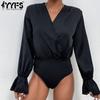 Women's Fashion Casual Solid Color Print Summer Spring Long Sleeve V-Neck Bodysuits