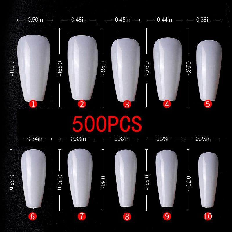 500 шт./пакет, система наращивания гелевых ногтей, полное покрытие, скульптурные прозрачные шпильки, гроб, накладные ногти