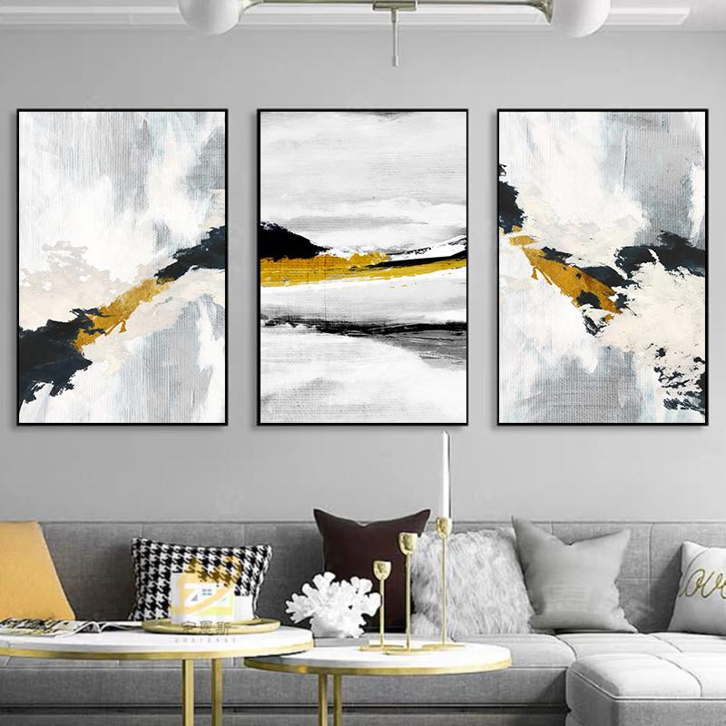 Abstract Black Gold Brush Oil Painting Printed On Canvas Gold Line Posters and Prints for Living Room Home Decoration Cuadros
