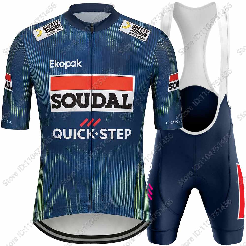 Команда Soudal-Quick-Step Комплект велосипедной формы Тур Италии Велосипедная одежда Мужская Рубашка для шоссейного велосипеда Костюм Велосипедные шорты с лямками Одежда для МТБ